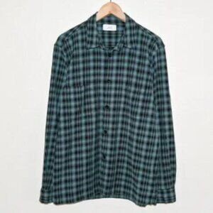 MR P. Porter Men's Wool Cotton Flannel Shirt Blue Black Plaid Size Large